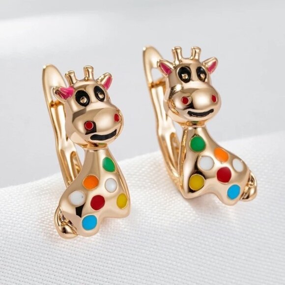 Rose Gold Plated Giraffe Ear Stud Earrings - Picture 1 of 7